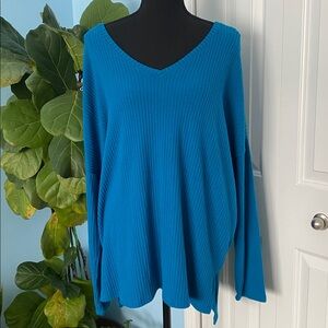NWOT Time And Tru Large Beautiful Blue Ribbed Long Sleeve Soft Sweater